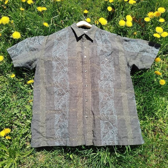 FUN Tropical Camo Print Button Down Short Sleeve Blouse Men's Large - Picture 1 of 5